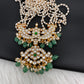 Clear Jadau Kundan Rice Pearls Emerald Beads Long Necklace