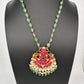 Jadau Kundan Pendent with Emerald Beads Mala Necklace