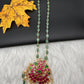 Jadau Kundan Pendent with Emerald Beads Mala Necklace