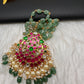 Jadau Kundan Pendent with Emerald Beads Mala Necklace