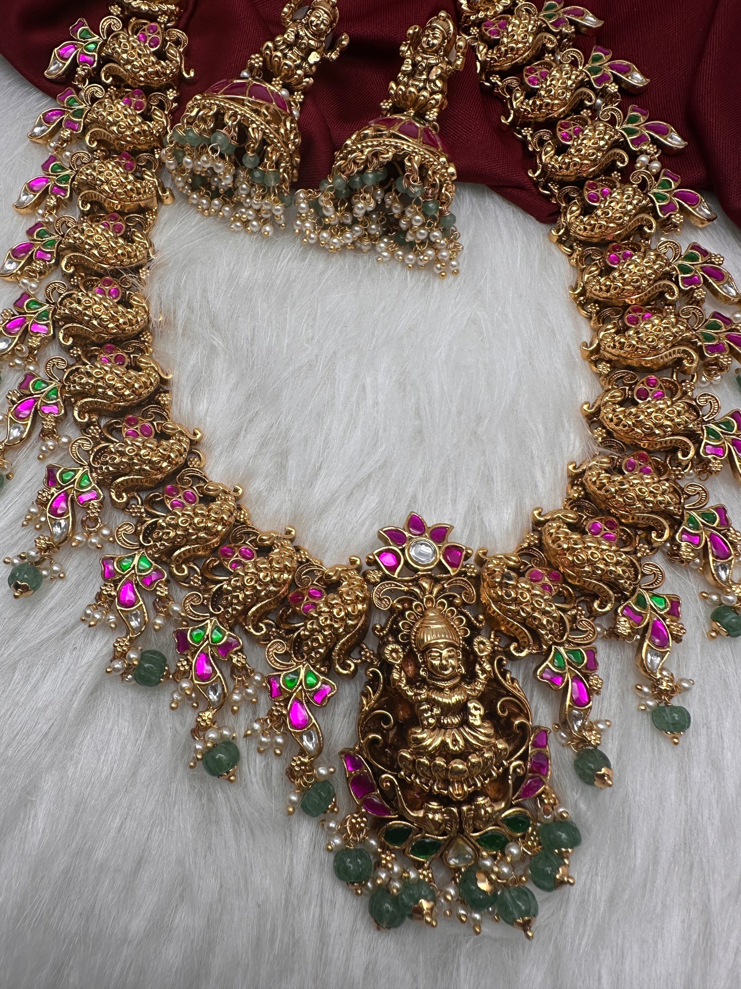 Jadau Kundan Peacock Haar Long Necklace with Jhumkis