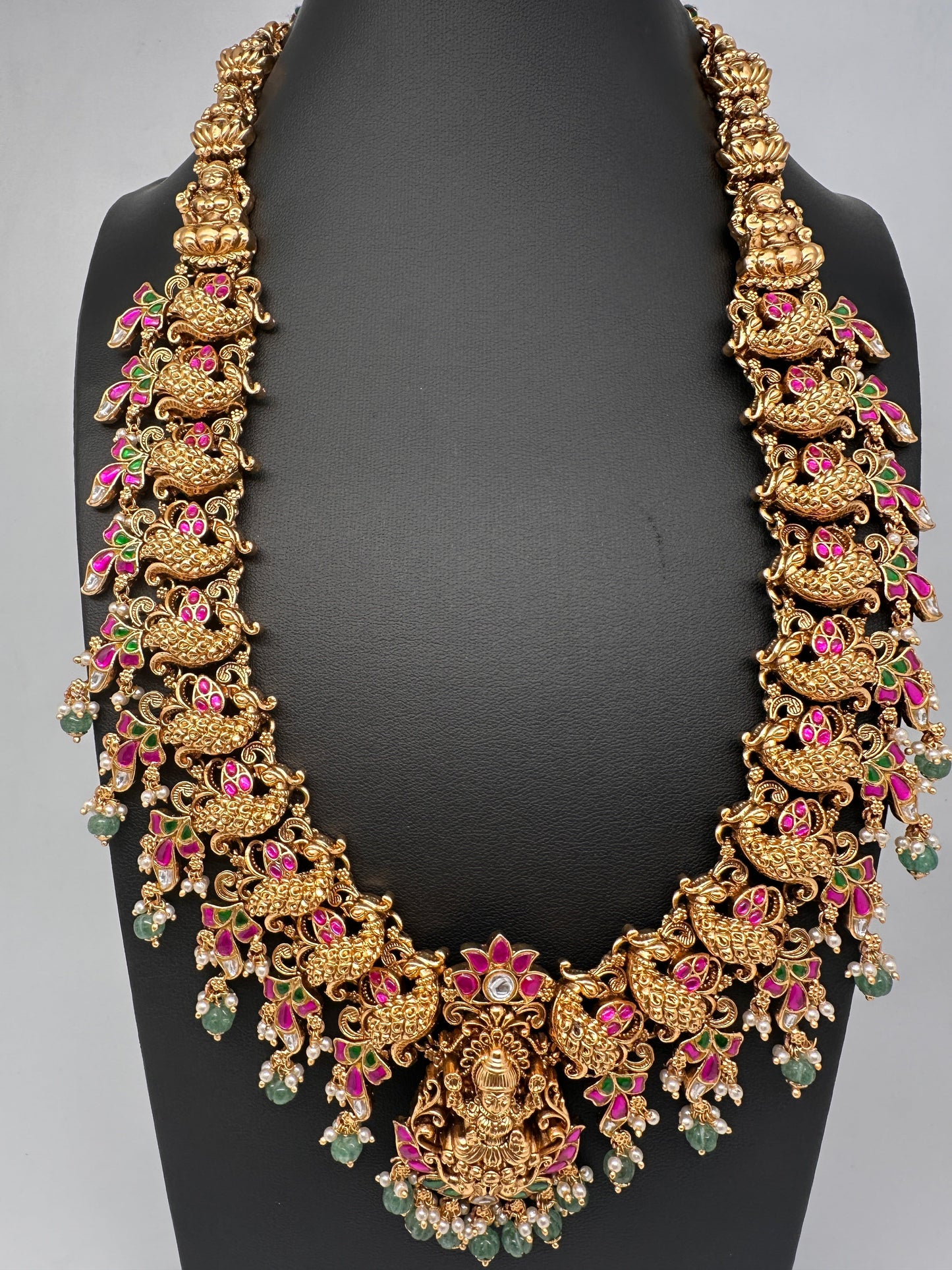 Jadau Kundan Peacock Haar Long Necklace with Jhumkis