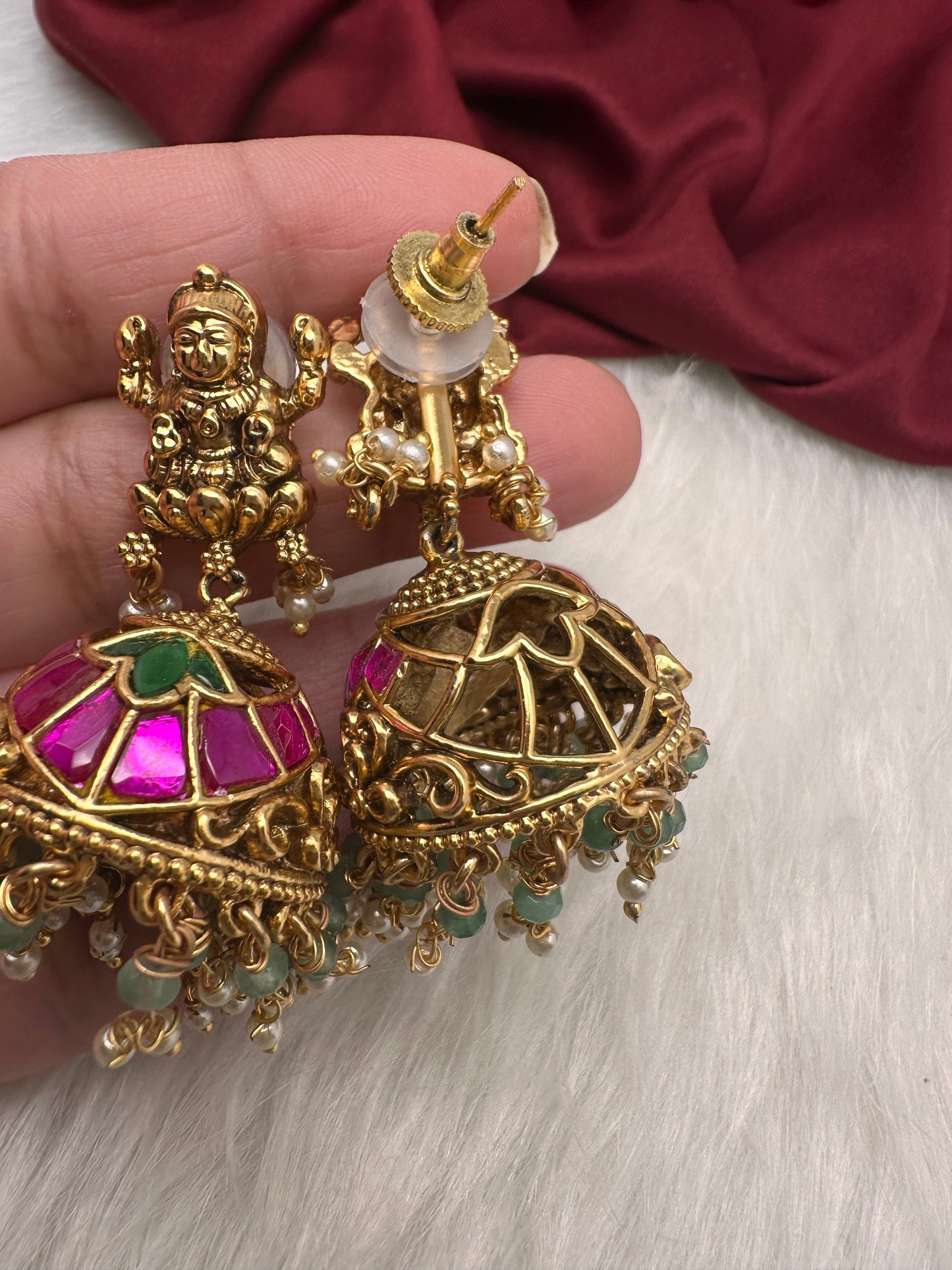 Jadau Kundan Peacock Haar Long Necklace with Jhumkis