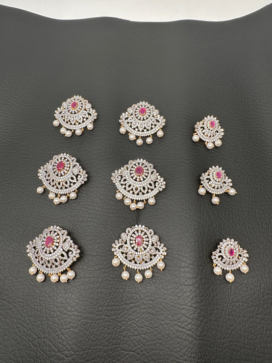 Diamond Finish CZ Ruby Red Stone Jada Billa Hair Pin Set