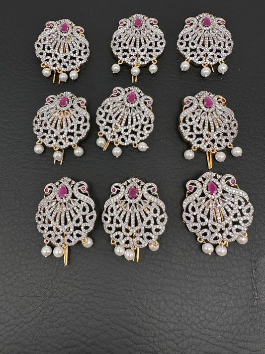 Diamond Finish CZ Ruby Red Stone Jada Billa Hair Pin Set