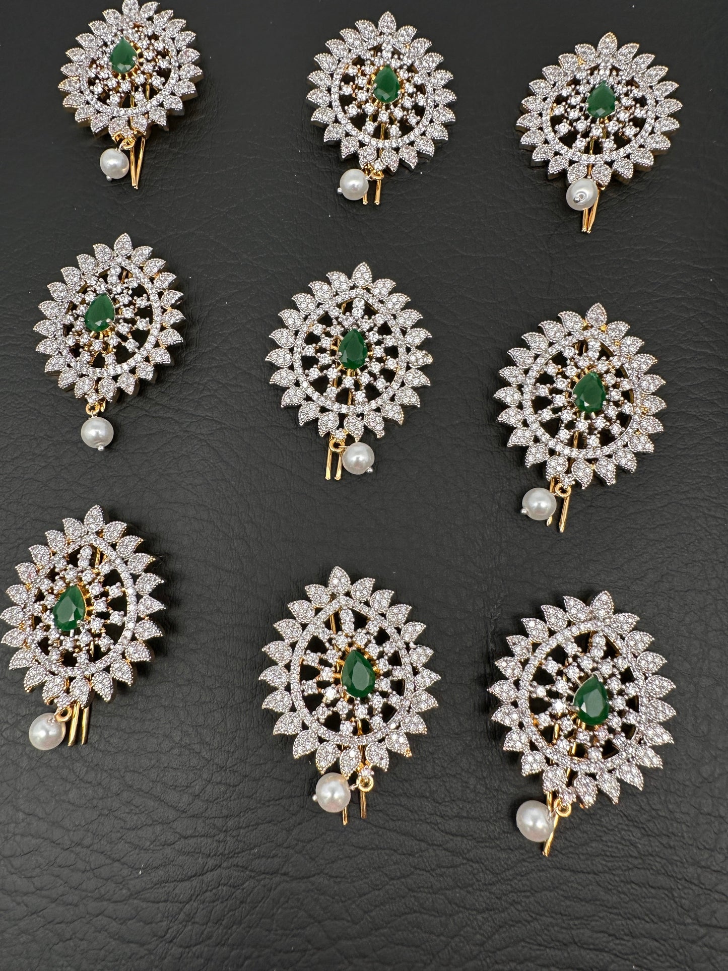 Diamond Finish CZ Emerald Stone Jada Billa Hair Pin Set