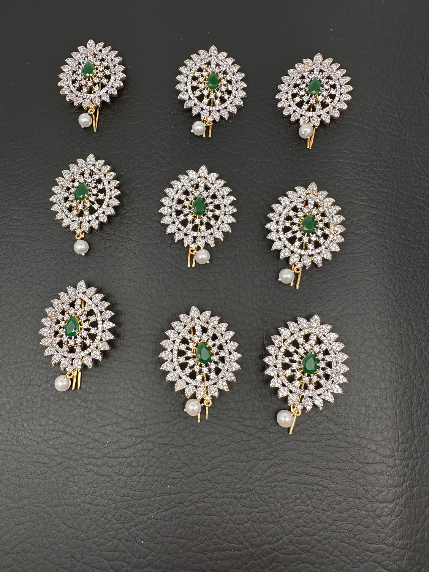 Diamond Finish CZ Emerald Stone Jada Billa Hair Pin Set