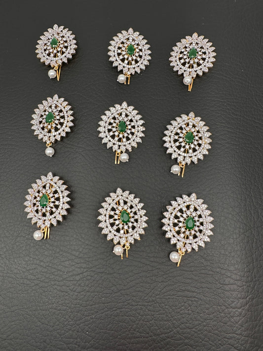 Diamond Finish CZ Emerald Stone Jada Billa Hair Pin Set