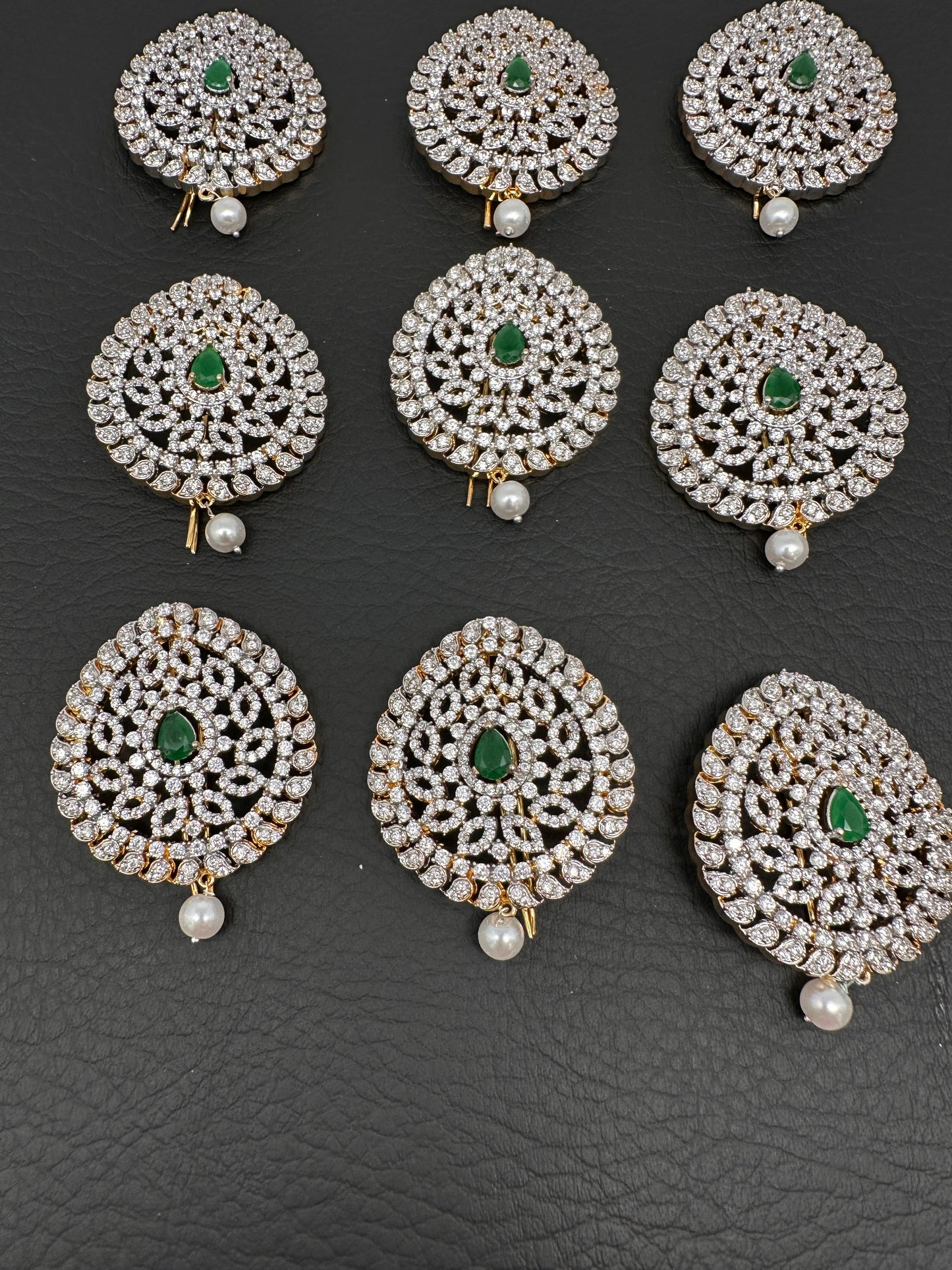 Diamond Finish CZ Emerald Green Stone Jada Billa Hair Pin Set