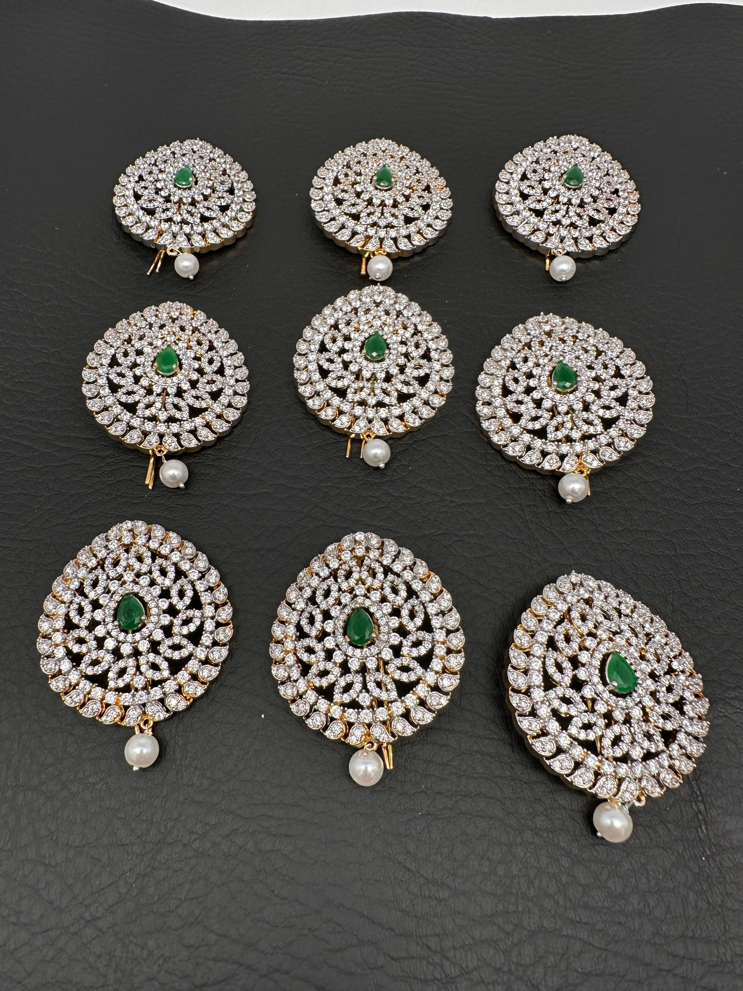 Diamond Finish CZ Emerald Green Stone Jada Billa Hair Pin Set