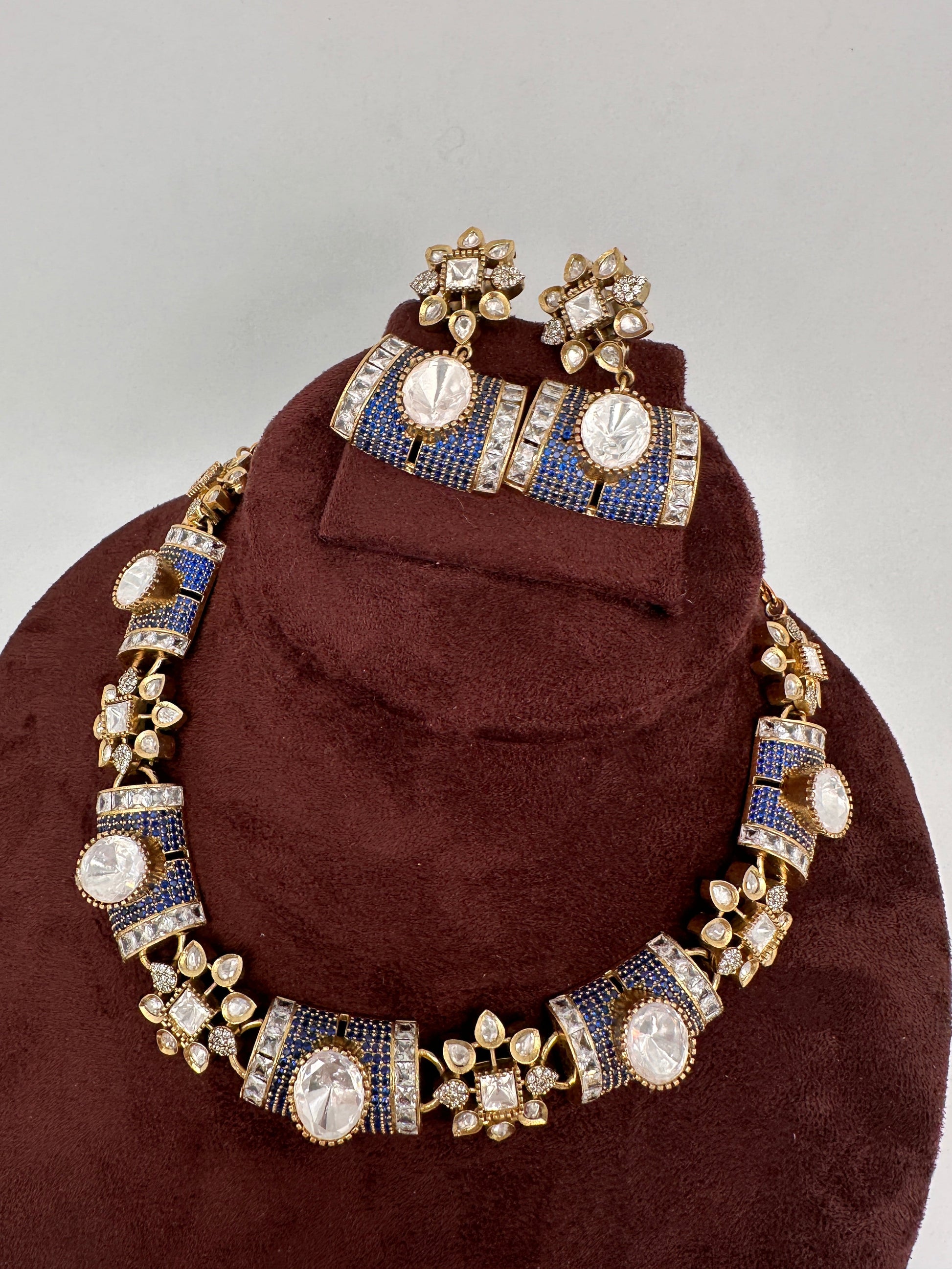 Moissanite Kundan Color Stone Necklace - Blue