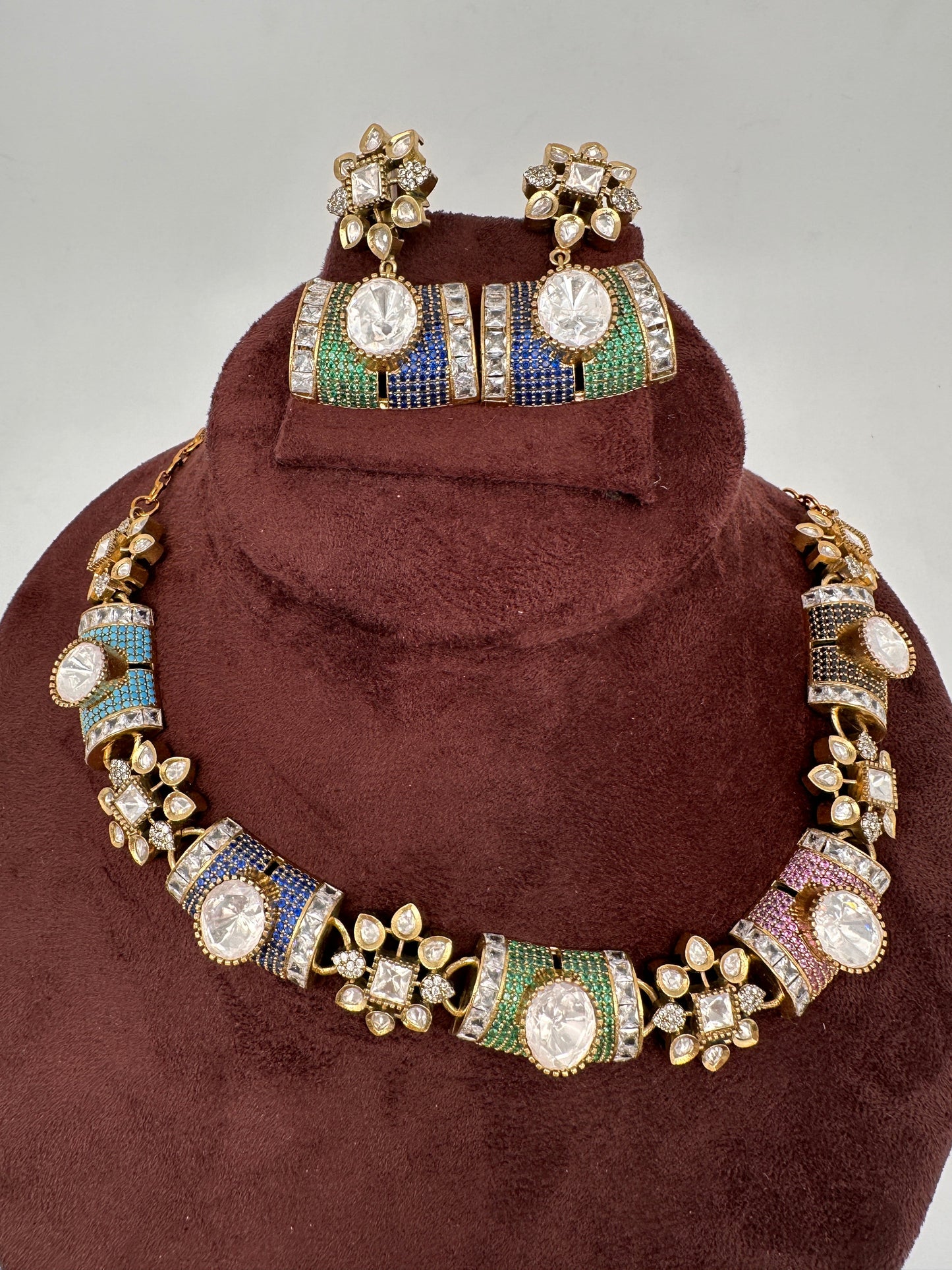 Moissanite Kundan Color Stone Necklace - Multi