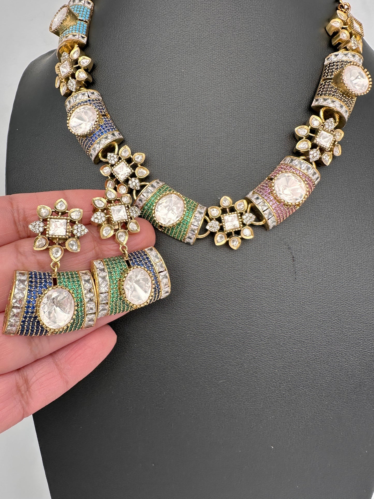 Moissanite Kundan Color Stone Necklace - Multi