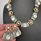 Moissanite Kundan Color Stone Necklace - Turquoise