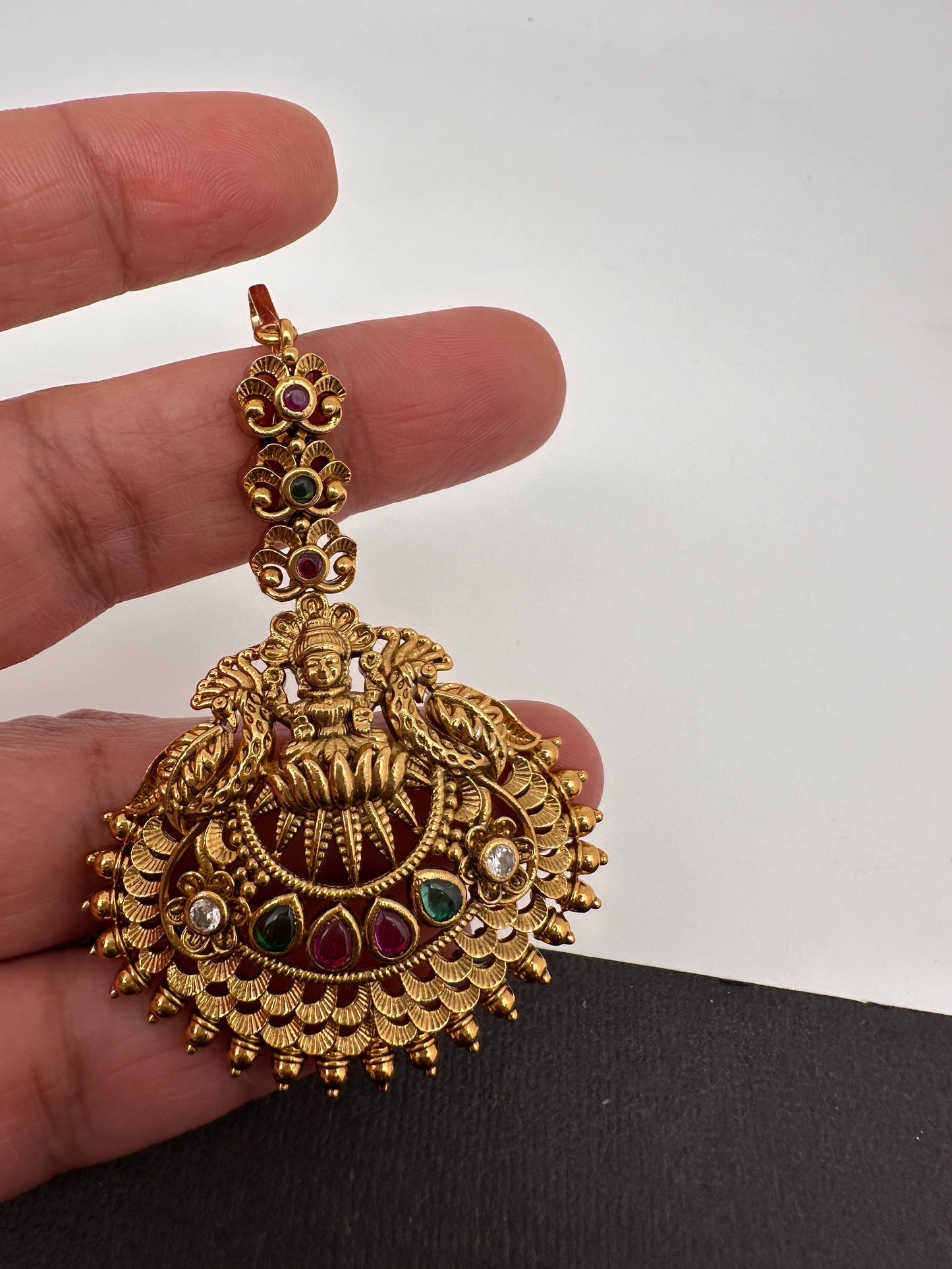 Matte Goddess Lakshmi Multi Stone Mang Tika