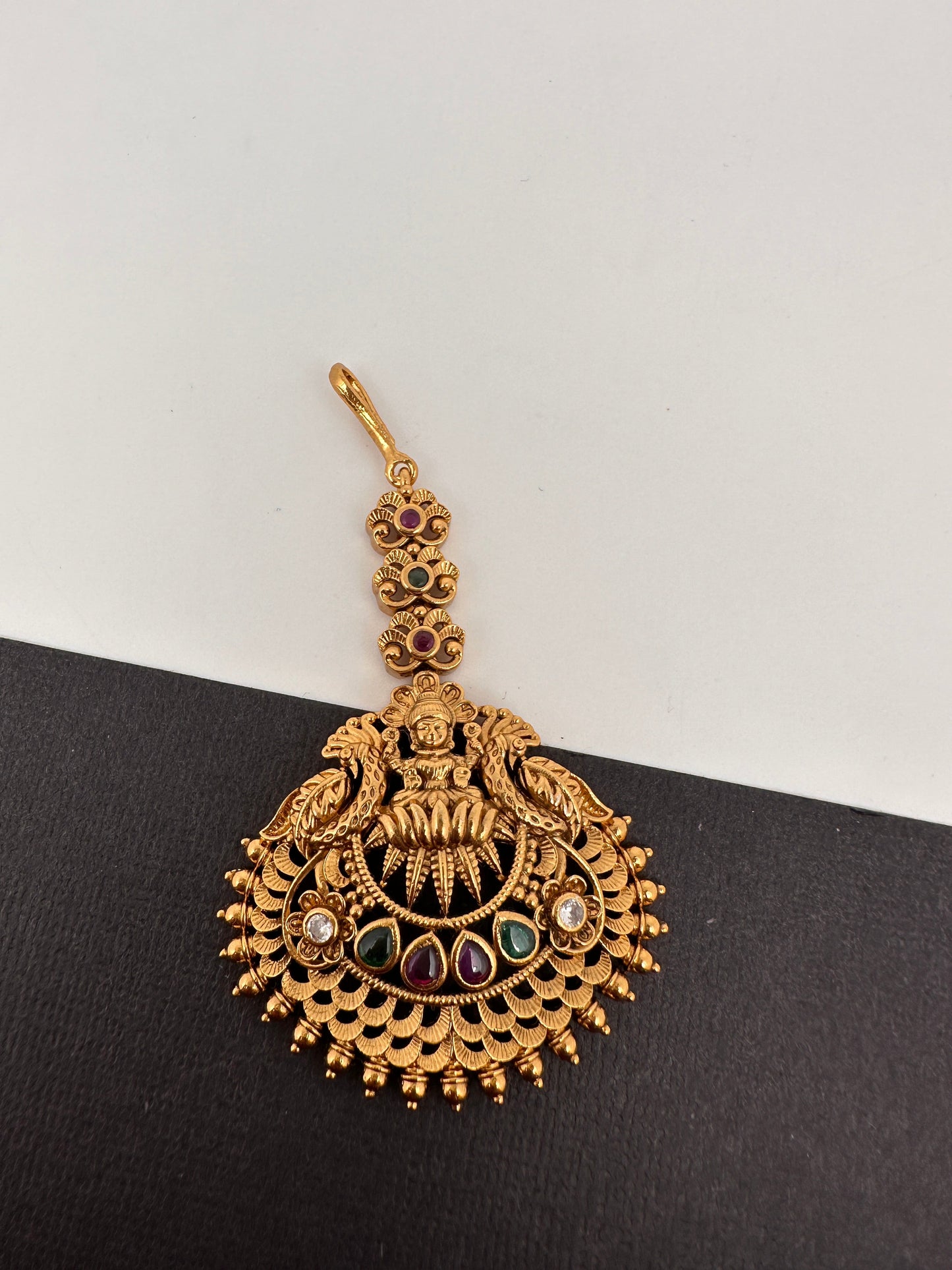 Matte Goddess Lakshmi Multi Stone Mang Tika