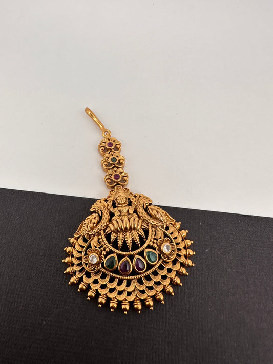 Matte Goddess Lakshmi Multi Stone Mang Tika