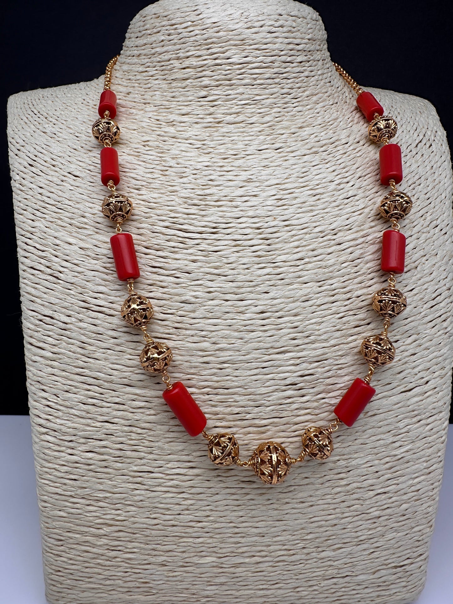 Golden Nakshi Coral Mala Necklace