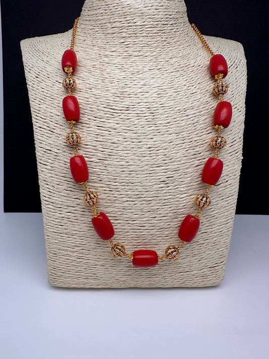 Golden Nakshi Coral Mala Necklace