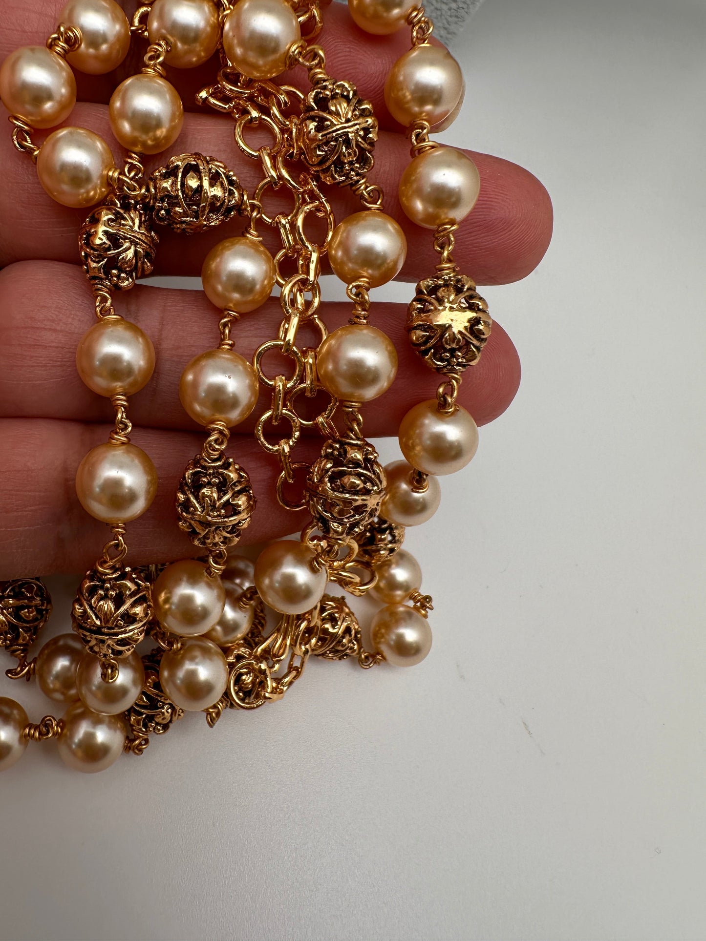 Golden Nakshi Ball Pearls Double Layer Necklace