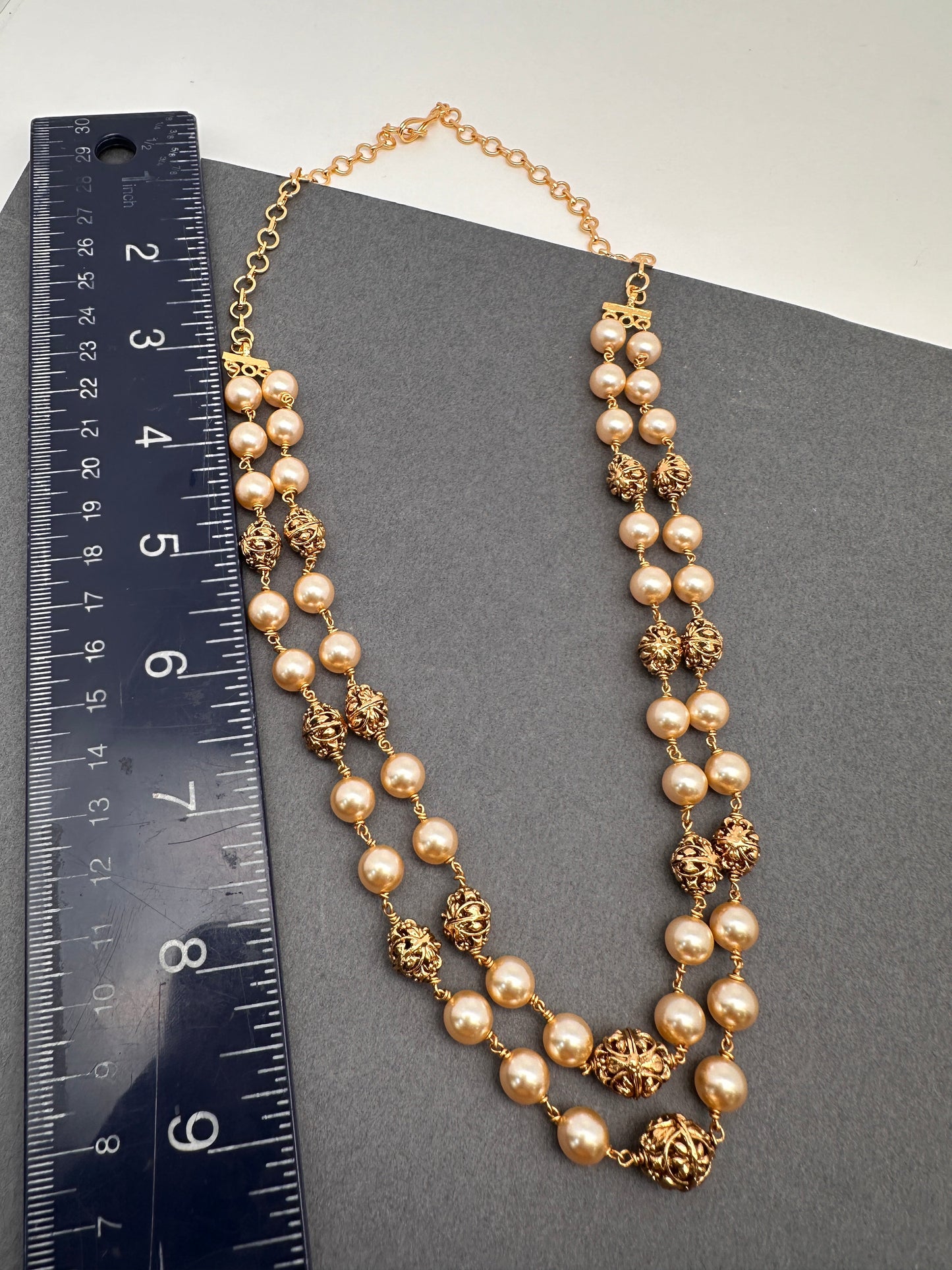 Golden Nakshi Ball Pearls Double Layer Necklace