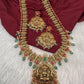 Goddess Lakshmi Nakshi Matte Coral Long Haar with Emerald Beads