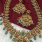 Goddess Lakshmi Nakshi Matte Coral Long Haar with Emerald Beads