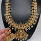 Goddess Lakshmi Ganesha Nakshi Matte Haar with Pearls and Emerald Beads