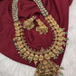 Goddess Lakshmi Ganesha Nakshi Matte Haar with Pearls and Emerald Beads