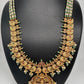 Goddess Lakshmi Ganesha Nakshi Matte Haar with Pearls and Emerald Beads