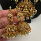 Goddess Lakshmi Ganesha Nakshi Matte Haar with Pearls and Emerald Beads