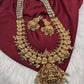 Goddess Lakshmi Ganesha Nakshi Matte Haar with Pearls and Emerald Beads