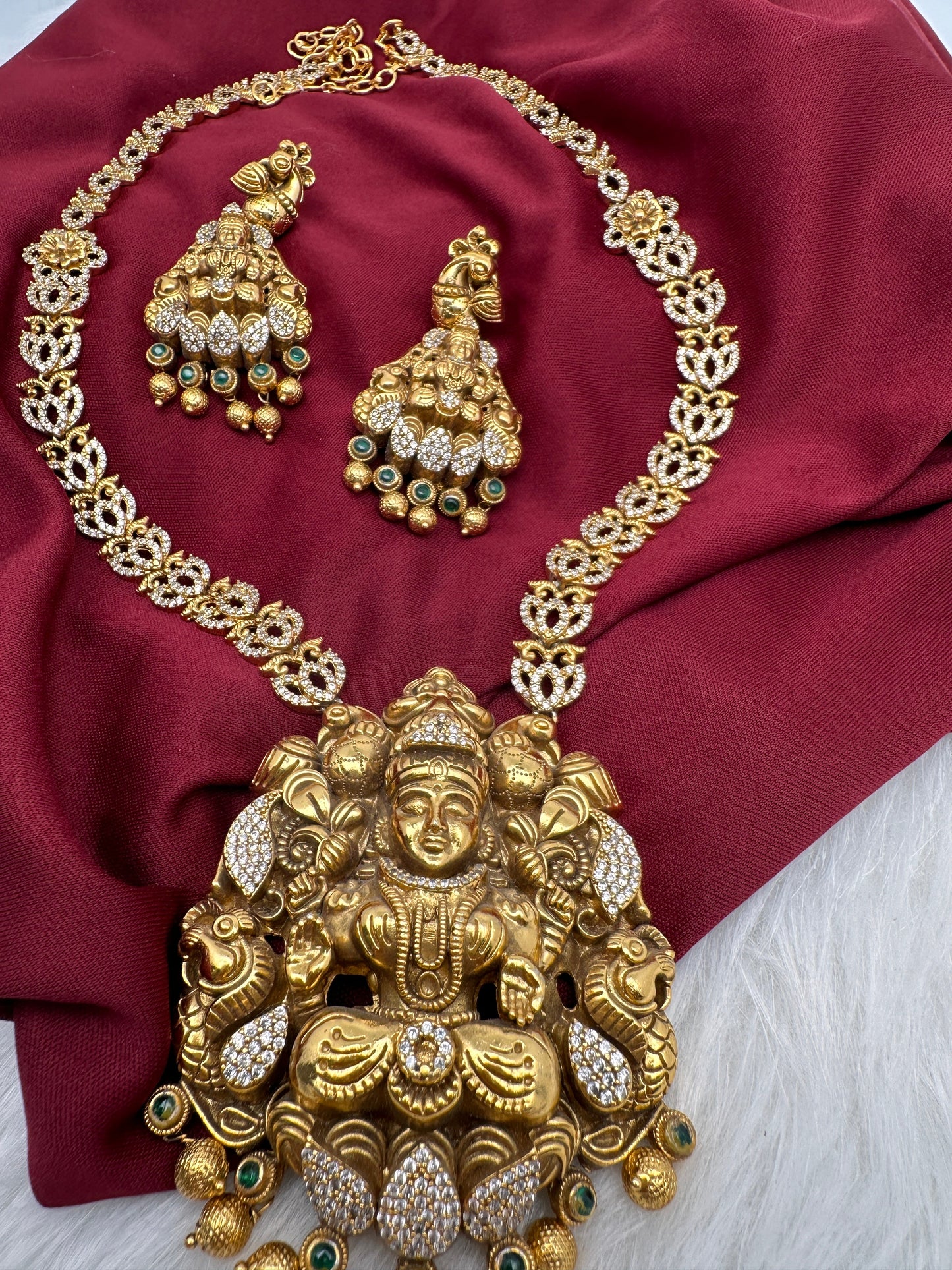 Goddess Lakshmi Nakshi CZ Matte Haar Necklace