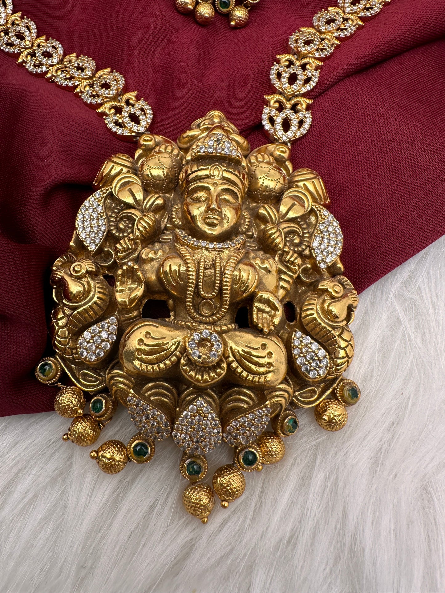 Goddess Lakshmi Nakshi CZ Matte Haar Necklace