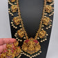 Goddess Lakshmi Jadau Potta Stones Nakshi Matte Haar with Pearls and Green Beads