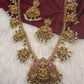 Goddess Lakshmi Jadau Potta Stones Nakshi Matte Haar with Pearls and Green Beads