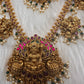 Goddess Lakshmi Jadau Potta Stones Nakshi Matte Haar with Pearls and Green Beads