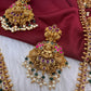 Goddess Lakshmi Jadau Potta Stones Nakshi Matte Haar with Pearls and Green Beads