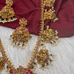 Goddess Lakshmi Jadau Potta Stones Nakshi Matte Haar with Pearls and Green Beads