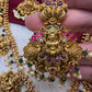 Goddess Lakshmi Jadau Potta Stones Nakshi Matte Haar with Pearls and Green Beads