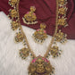 Goddess Lakshmi Jadau Potta Stones Nakshi Matte Haar with Pearls and Green Beads