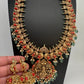 Goddess Lakshmi Nakshi Matte Coral Long Haar with Emerald Beads