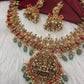 Goddess Lakshmi Nakshi Matte Coral Long Haar with Emerald Beads