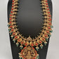 Goddess Lakshmi Nakshi Matte Coral Long Haar with Emerald Beads