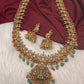 Goddess Lakshmi Nakshi Matte Coral Long Haar with Emerald Beads