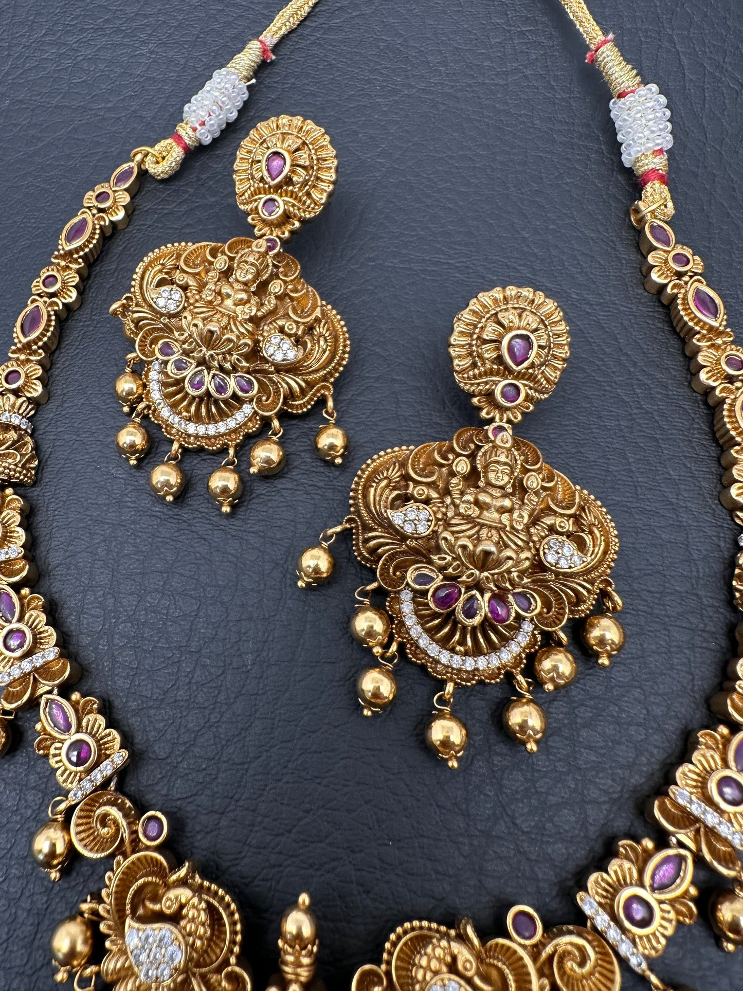 Goddess Lakshmi Nakshi Matte Antique Finish Short Necklace Set