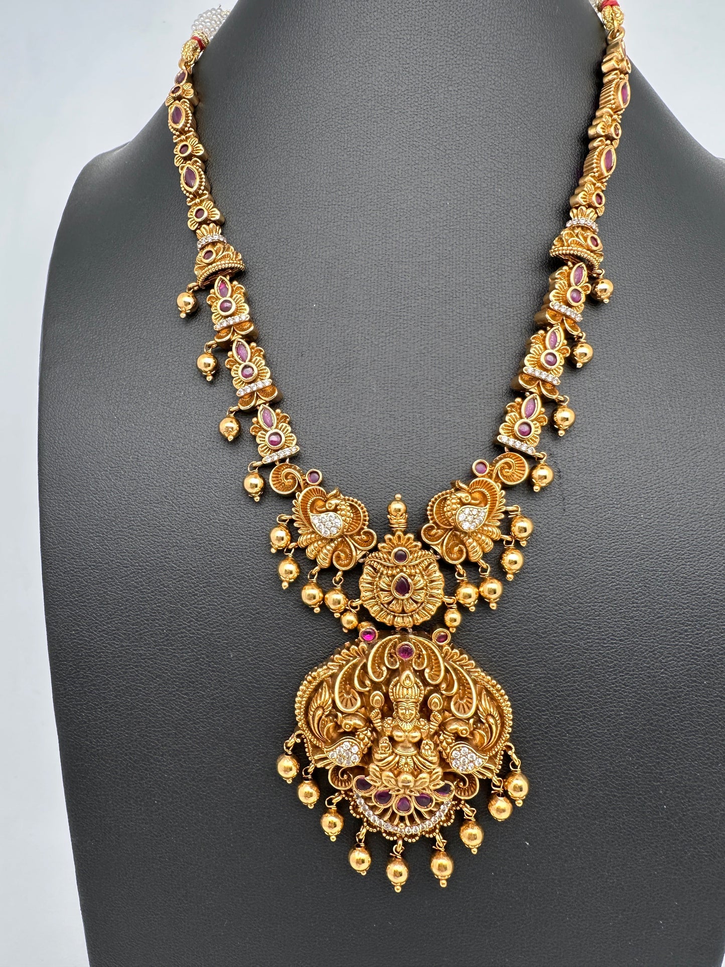 Goddess Lakshmi Nakshi Matte Antique Finish Short Necklace Set