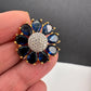 AD Gold Finish Floral Adjustable Color Stone Cocktail Ring - Blue