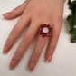 AD Gold Finish Floral Adjustable Color Stone Cocktail Ring - Red