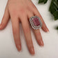 CZ Silver Finish Adjustable Color Stone Cocktail Ring - Pink